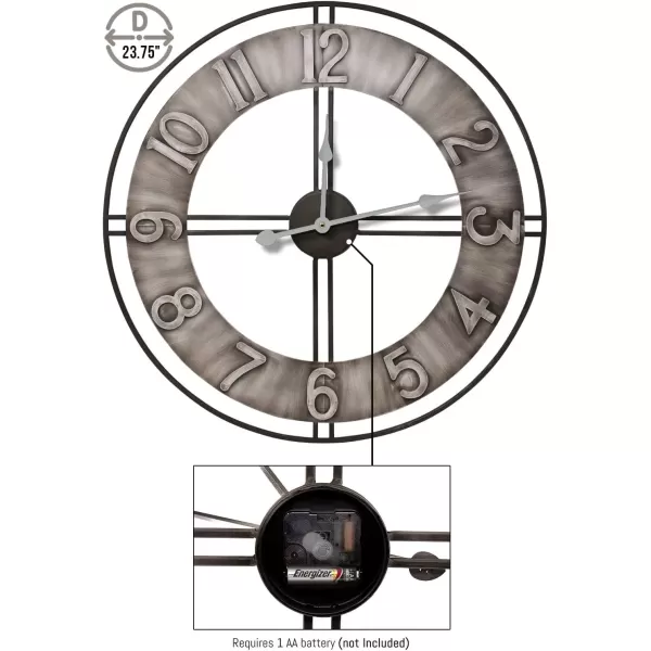 imageSorbus Large Wall Clock 24quot Decorative for Kitchen Bedrooms Office Analog Modern Farmhouse Style Silent Round Chunky Number Home Decor Quartz Battery Operated Gray Metal