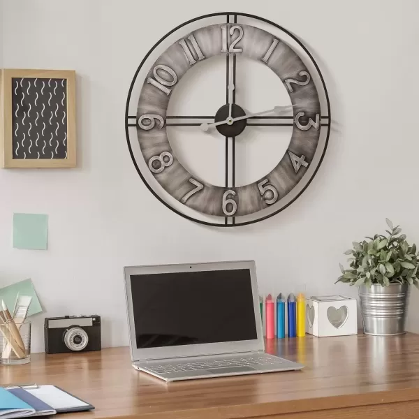 imageSorbus Large Wall Clock 24quot Decorative for Kitchen Bedrooms Office Analog Modern Farmhouse Style Silent Round Chunky Number Home Decor Quartz Battery Operated Gray Metal