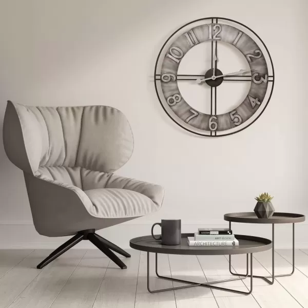 imageSorbus Large Wall Clock 24quot Decorative for Kitchen Bedrooms Office Analog Modern Farmhouse Style Silent Round Chunky Number Home Decor Quartz Battery Operated Gray Metal