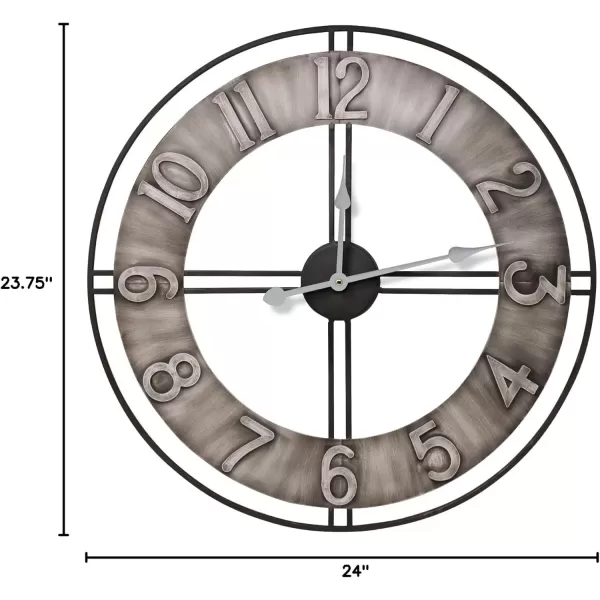 imageSorbus Large Wall Clock 24quot Decorative for Kitchen Bedrooms Office Analog Modern Farmhouse Style Silent Round Chunky Number Home Decor Quartz Battery Operated Gray Metal