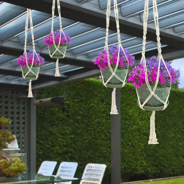 imageSorbus Macrame Plant Hanger 4 Pack Indoor Outdoor Hanging Plant Pots Cotton Rope Elegant for Home Patio Garden White
