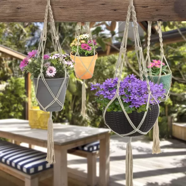 imageSorbus Macrame Plant Hanger 4 Pack Indoor Outdoor Hanging Plant Pots Cotton Rope Elegant for Home Patio Garden White