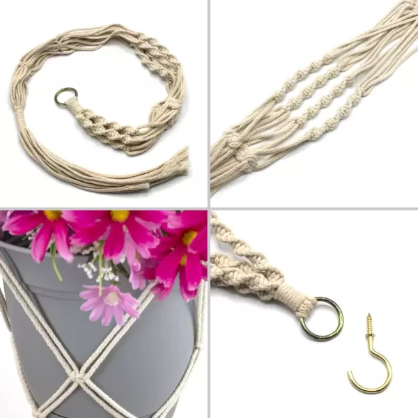 imageSorbus Macrame Plant Hanger 4 Pack Indoor Outdoor Hanging Plant Pots Cotton Rope Elegant for Home Patio Garden White