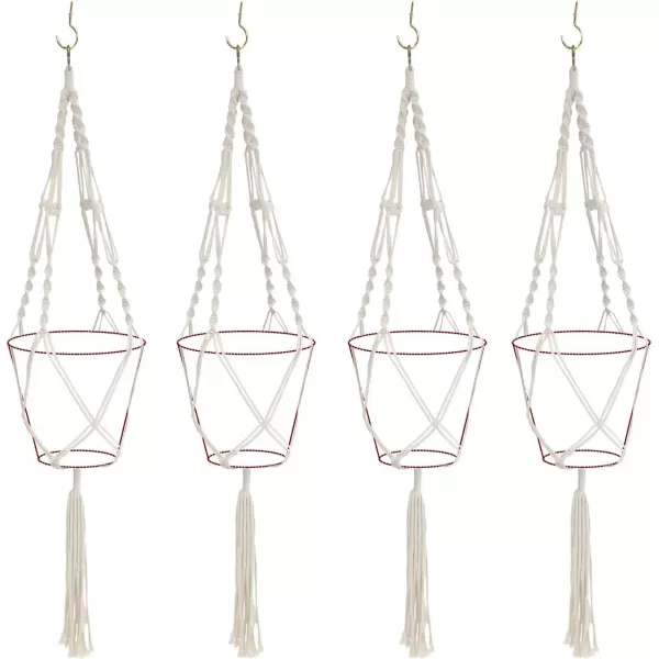 imageSorbus Macrame Plant Hanger 4 Pack Indoor Outdoor Hanging Plant Pots Cotton Rope Elegant for Home Patio Garden White