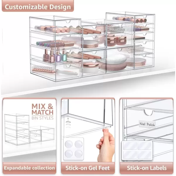 imageSorbus Makeup Organizer With 6 Drawers Acrylic Drawer Organizer for Makeup Office Organization and Storage Art Supplies Jewelry Stationary  4 Pcs Clear Stackable Storage Bins Organizer Drawers16 Drawers