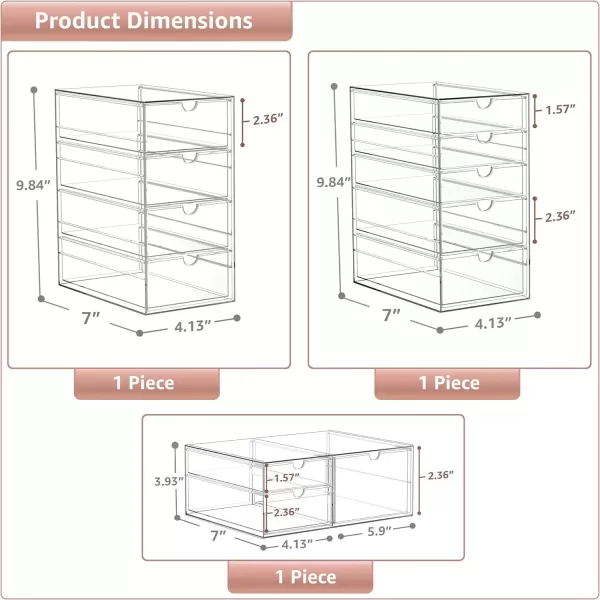 imageSorbus Makeup Organizer With 6 Drawers Acrylic Drawer Organizer for Makeup Office Organization and Storage Art Supplies Jewelry Stationary  4 Pcs Clear Stackable Storage Bins Organizer Drawers12 Drawers