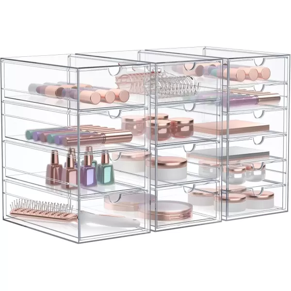 imageSorbus Makeup Organizer With 6 Drawers Acrylic Drawer Organizer for Makeup Office Organization and Storage Art Supplies Jewelry Stationary  4 Pcs Clear Stackable Storage Bins Organizer Drawers14 Drawers