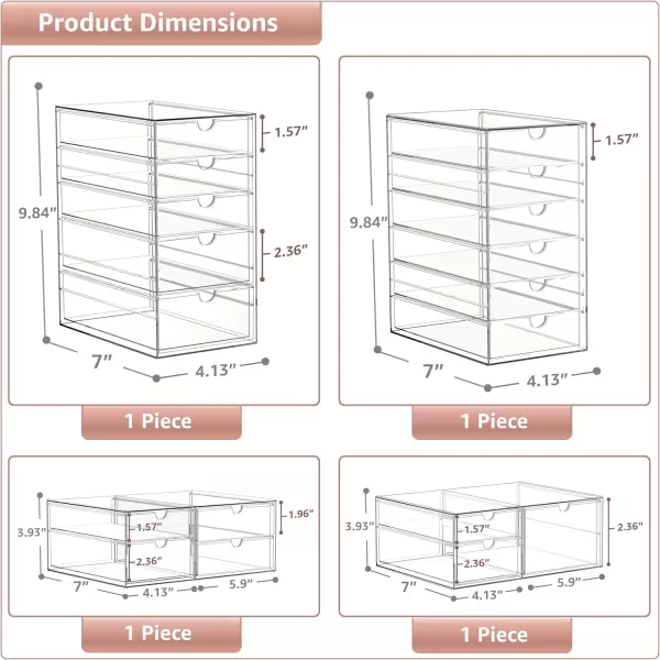 imageSorbus Makeup Organizer With 6 Drawers Acrylic Drawer Organizer for Makeup Office Organization and Storage Art Supplies Jewelry Stationary  4 Pcs Clear Stackable Storage Bins Organizer Drawers18 Drawers