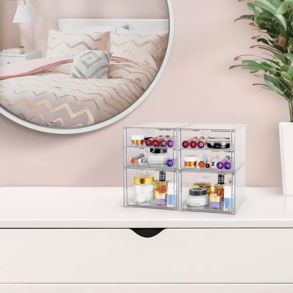 imageSorbus Makeup Organizer With 6 Drawers Acrylic Drawer Organizer for Makeup Office Organization and Storage Art Supplies Jewelry Stationary  4 Pcs Clear Stackable Storage Bins Organizer Drawers6 Drawers