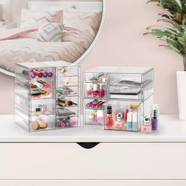 imageSorbus Makeup Organizer With 6 Drawers Acrylic Drawer Organizer for Makeup Office Organization and Storage Art Supplies Jewelry Stationary  4 Pcs Clear Stackable Storage Bins Organizer Drawers18 Drawers