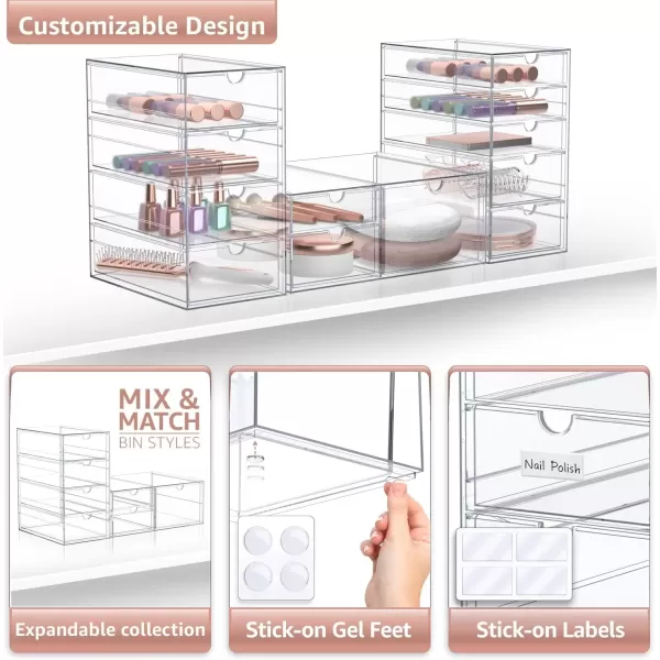 imageSorbus Makeup Organizer With 6 Drawers Acrylic Drawer Organizer for Makeup Office Organization and Storage Art Supplies Jewelry Stationary  4 Pcs Clear Stackable Storage Bins Organizer Drawers12 Drawers