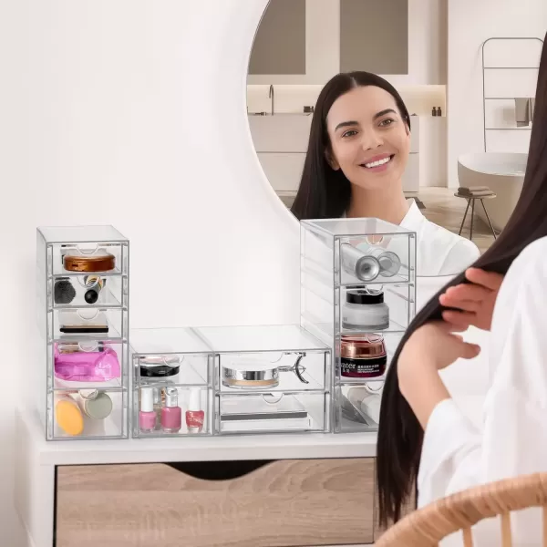 imageSorbus Makeup Organizer With 6 Drawers Acrylic Drawer Organizer for Makeup Office Organization and Storage Art Supplies Jewelry Stationary  4 Pcs Clear Stackable Storage Bins Organizer Drawers12 Drawers