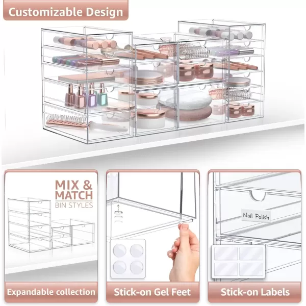 imageSorbus Makeup Organizer With 6 Drawers Acrylic Drawer Organizer for Makeup Office Organization and Storage Art Supplies Jewelry Stationary  4 Pcs Clear Stackable Storage Bins Organizer Drawers18 Drawers