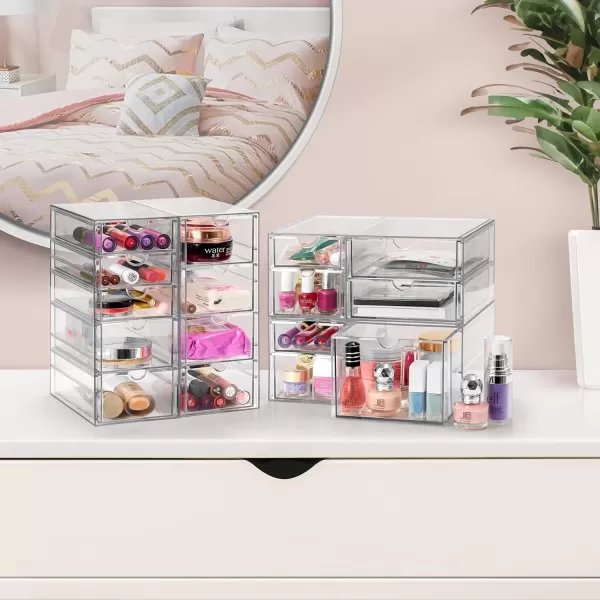 imageSorbus Makeup Organizer With 6 Drawers Acrylic Drawer Organizer for Makeup Office Organization and Storage Art Supplies Jewelry Stationary  4 Pcs Clear Stackable Storage Bins Organizer Drawers16 Drawers