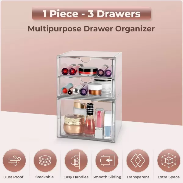 imageSorbus Makeup Organizer With 6 Drawers Acrylic Drawer Organizer for Makeup Office Organization and Storage Art Supplies Jewelry Stationary  4 Pcs Clear Stackable Storage Bins Organizer Drawers3 Drawers