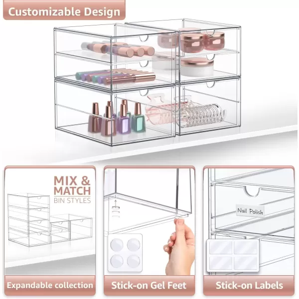 imageSorbus Makeup Organizer With 6 Drawers Acrylic Drawer Organizer for Makeup Office Organization and Storage Art Supplies Jewelry Stationary  4 Pcs Clear Stackable Storage Bins Organizer Drawers6 Drawers