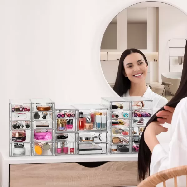 imageSorbus Makeup Organizer With 6 Drawers Acrylic Drawer Organizer for Makeup Office Organization and Storage Art Supplies Jewelry Stationary  4 Pcs Clear Stackable Storage Bins Organizer Drawers30 Drawers
