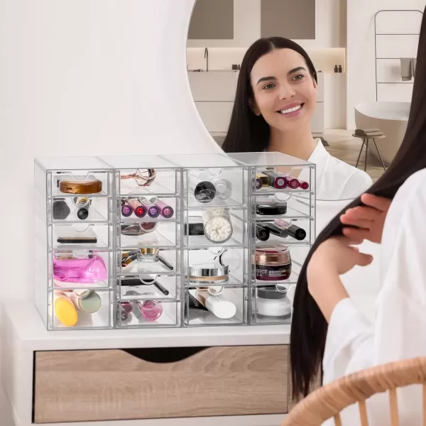 imageSorbus Makeup Organizer With 6 Drawers Acrylic Drawer Organizer for Makeup Office Organization and Storage Art Supplies Jewelry Stationary  4 Pcs Clear Stackable Storage Bins Organizer Drawers20 Drawers