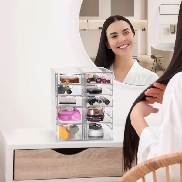 imageSorbus Makeup Organizer With 6 Drawers Acrylic Drawer Organizer for Makeup Office Organization and Storage Art Supplies Jewelry Stationary  4 Pcs Clear Stackable Storage Bins Organizer Drawers10 Drawers