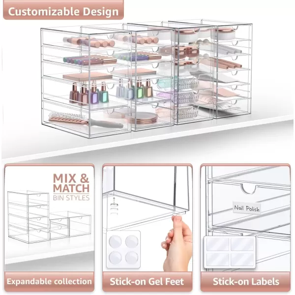 imageSorbus Makeup Organizer With 6 Drawers Acrylic Drawer Organizer for Makeup Office Organization and Storage Art Supplies Jewelry Stationary  4 Pcs Clear Stackable Storage Bins Organizer Drawers22 Drawers