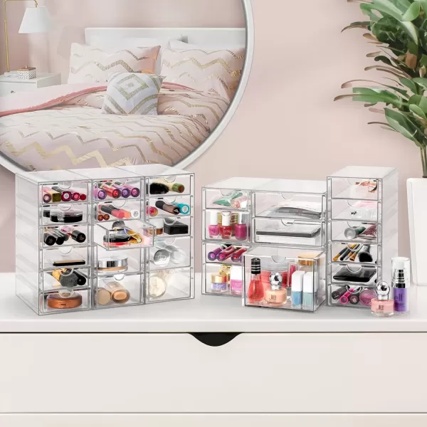 imageSorbus Makeup Organizer With 6 Drawers Acrylic Drawer Organizer for Makeup Office Organization and Storage Art Supplies Jewelry Stationary  4 Pcs Clear Stackable Storage Bins Organizer Drawers30 Drawers
