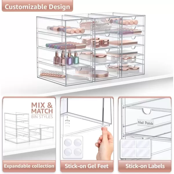 imageSorbus Makeup Organizer With 6 Drawers Acrylic Drawer Organizer for Makeup Office Organization and Storage Art Supplies Jewelry Stationary  4 Pcs Clear Stackable Storage Bins Organizer Drawers14 Drawers