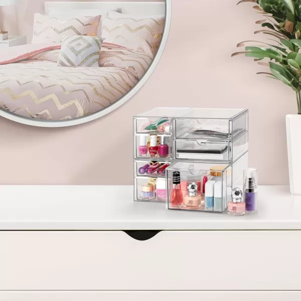imageSorbus Makeup Organizer With 6 Drawers Acrylic Drawer Organizer for Makeup Office Organization and Storage Art Supplies Jewelry Stationary  4 Pcs Clear Stackable Storage Bins Organizer Drawers7 Drawers