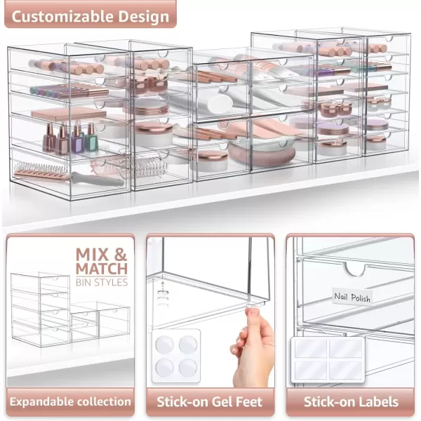 imageSorbus Makeup Organizer With 6 Drawers Acrylic Drawer Organizer for Makeup Office Organization and Storage Art Supplies Jewelry Stationary  4 Pcs Clear Stackable Storage Bins Organizer Drawers30 Drawers