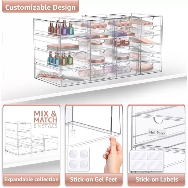 imageSorbus Makeup Organizer With 6 Drawers Acrylic Drawer Organizer for Makeup Office Organization and Storage Art Supplies Jewelry Stationary  4 Pcs Clear Stackable Storage Bins Organizer Drawers20 Drawers