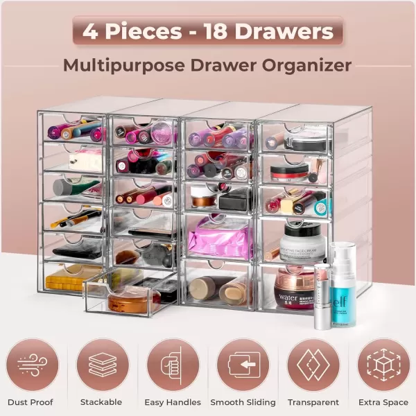 imageSorbus Makeup Organizer With 6 Drawers Acrylic Drawer Organizer for Makeup Office Organization and Storage Art Supplies Jewelry Stationary  4 Pcs Clear Stackable Storage Bins Organizer Drawers22 Drawers
