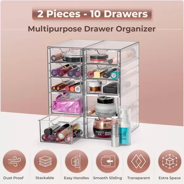 imageSorbus Makeup Organizer With 6 Drawers Acrylic Drawer Organizer for Makeup Office Organization and Storage Art Supplies Jewelry Stationary  4 Pcs Clear Stackable Storage Bins Organizer Drawers10 Drawers