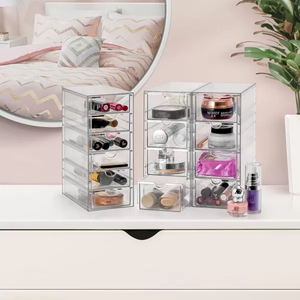 imageSorbus Makeup Organizer With 6 Drawers Acrylic Drawer Organizer for Makeup Office Organization and Storage Art Supplies Jewelry Stationary  4 Pcs Clear Stackable Storage Bins Organizer Drawers14 Drawers