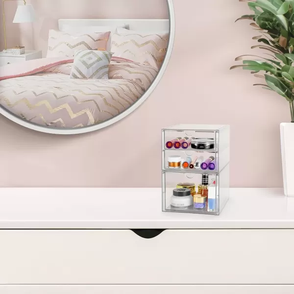 imageSorbus Makeup Organizer With 6 Drawers Acrylic Drawer Organizer for Makeup Office Organization and Storage Art Supplies Jewelry Stationary  4 Pcs Clear Stackable Storage Bins Organizer Drawers3 Drawers