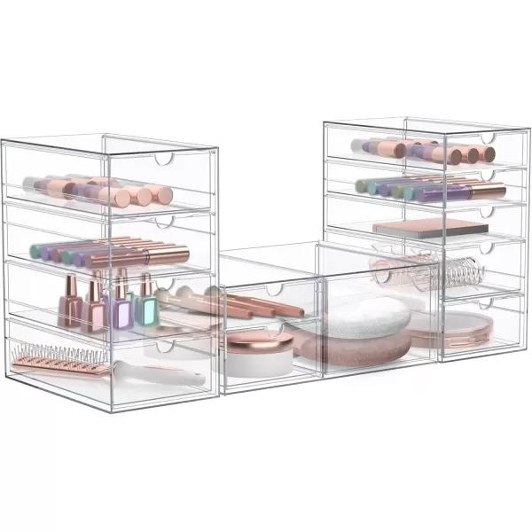 imageSorbus Makeup Organizer With 6 Drawers Acrylic Drawer Organizer for Makeup Office Organization and Storage Art Supplies Jewelry Stationary  4 Pcs Clear Stackable Storage Bins Organizer Drawers12 Drawers