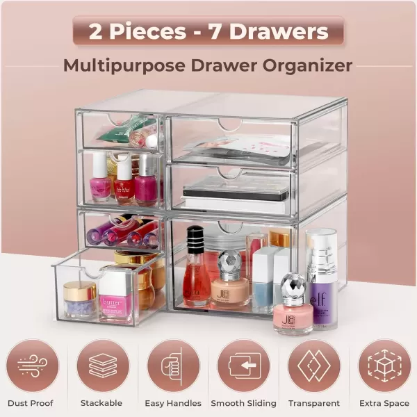 imageSorbus Makeup Organizer With 6 Drawers Acrylic Drawer Organizer for Makeup Office Organization and Storage Art Supplies Jewelry Stationary  4 Pcs Clear Stackable Storage Bins Organizer Drawers7 Drawers