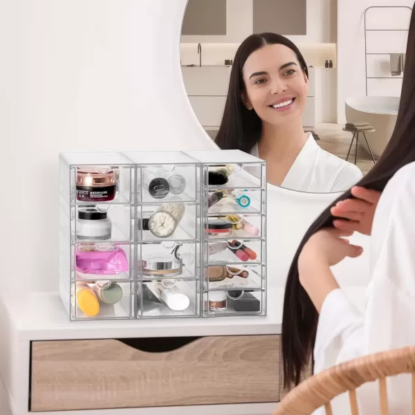imageSorbus Makeup Organizer With 6 Drawers Acrylic Drawer Organizer for Makeup Office Organization and Storage Art Supplies Jewelry Stationary  4 Pcs Clear Stackable Storage Bins Organizer Drawers14 Drawers