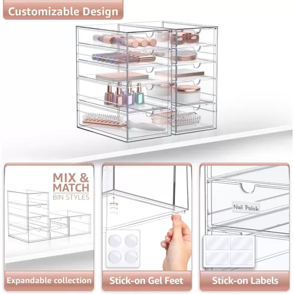 imageSorbus Makeup Organizer With 6 Drawers Acrylic Drawer Organizer for Makeup Office Organization and Storage Art Supplies Jewelry Stationary  4 Pcs Clear Stackable Storage Bins Organizer Drawers10 Drawers