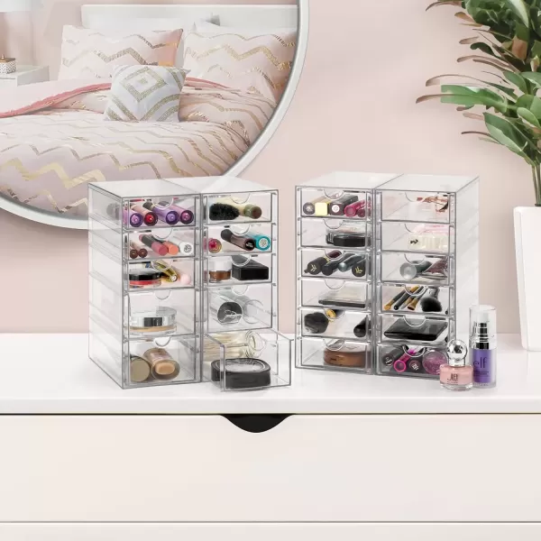 imageSorbus Makeup Organizer With 6 Drawers Acrylic Drawer Organizer for Makeup Office Organization and Storage Art Supplies Jewelry Stationary  4 Pcs Clear Stackable Storage Bins Organizer Drawers22 Drawers