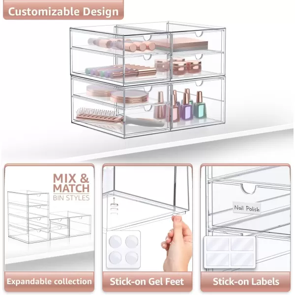 imageSorbus Makeup Organizer With 6 Drawers Acrylic Drawer Organizer for Makeup Office Organization and Storage Art Supplies Jewelry Stationary  4 Pcs Clear Stackable Storage Bins Organizer Drawers7 Drawers
