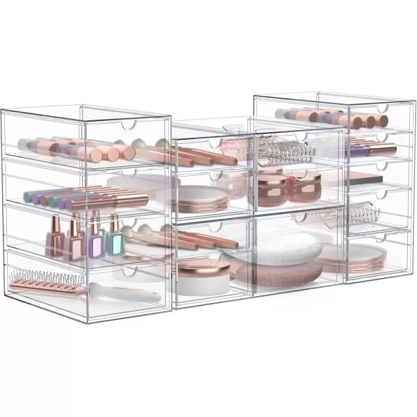 imageSorbus Makeup Organizer With 7 Drawers Acrylic Drawer Organizer for Makeup Office Organization and Storage Art Supplies Jewelry Stationary  2 Pcs Clear Stackable Storage Bins Organizer Drawers16 Drawers