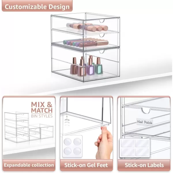 imageSorbus Makeup Organizer With 7 Drawers Acrylic Drawer Organizer for Makeup Office Organization and Storage Art Supplies Jewelry Stationary  2 Pcs Clear Stackable Storage Bins Organizer Drawers3 Drawers