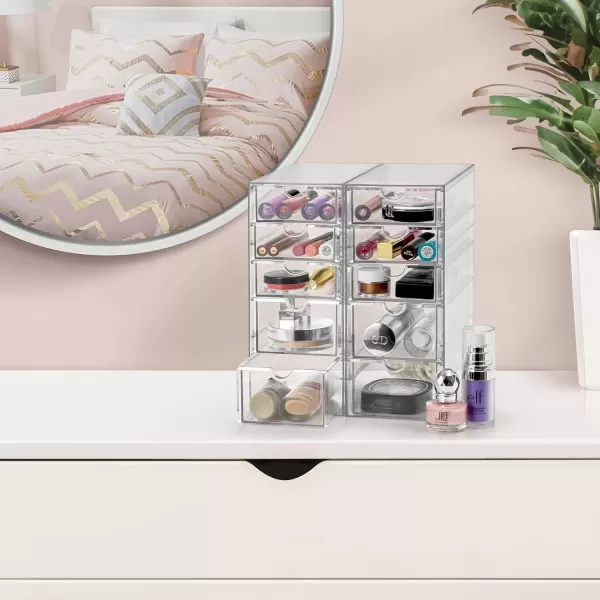imageSorbus Makeup Organizer With 7 Drawers Acrylic Drawer Organizer for Makeup Office Organization and Storage Art Supplies Jewelry Stationary  2 Pcs Clear Stackable Storage Bins Organizer Drawers10 Drawers