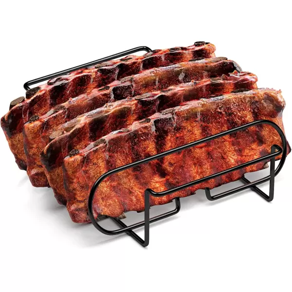 imageSorbus NonStick Rib Rack  Porcelain Coated Steel Roasting Stand  Holds 4 Rib Racks for Grilling ampamp Barbecuing  Perfect BBQ Accessories for Smoker and Grill  Durable and Convenient Design BlackBlack