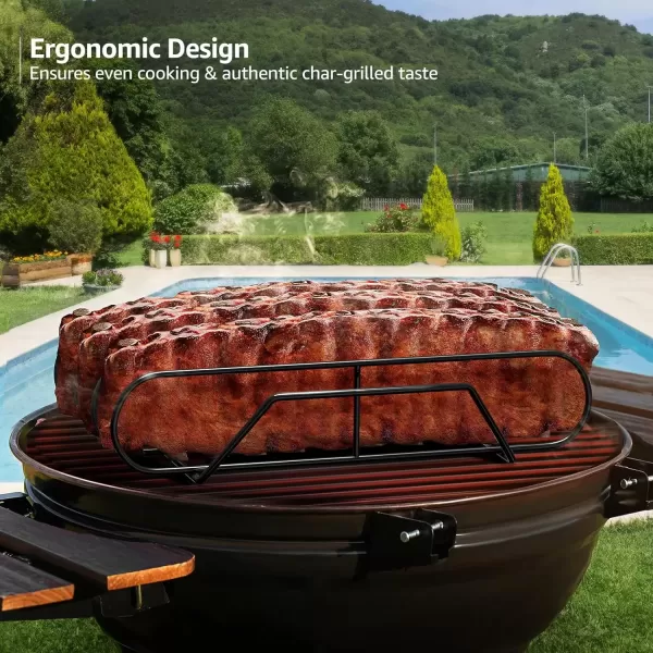 imageSorbus NonStick Rib Rack  Porcelain Coated Steel Roasting Stand  Holds 4 Rib Racks for Grilling ampamp Barbecuing  Perfect BBQ Accessories for Smoker and Grill  Durable and Convenient Design BlackBlack