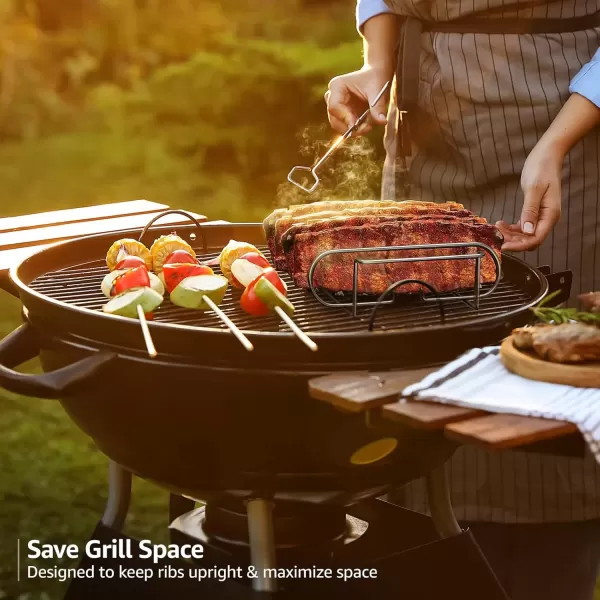 imageSorbus NonStick Rib Rack  Porcelain Coated Steel Roasting Stand  Holds 4 Rib Racks for Grilling ampamp Barbecuing  Perfect BBQ Accessories for Smoker and Grill  Durable and Convenient Design BlackStainless Steel