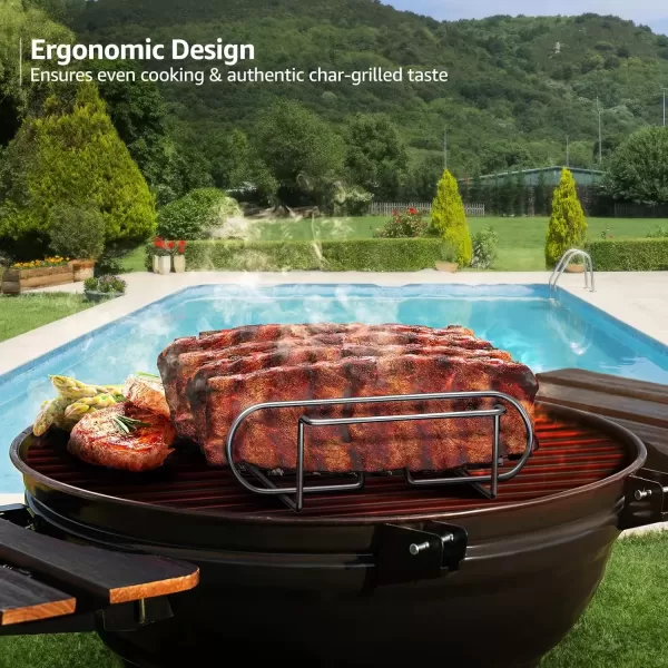 imageSorbus NonStick Rib Rack  Porcelain Coated Steel Roasting Stand  Holds 4 Rib Racks for Grilling ampamp Barbecuing  Perfect BBQ Accessories for Smoker and Grill  Durable and Convenient Design BlackStainless Steel