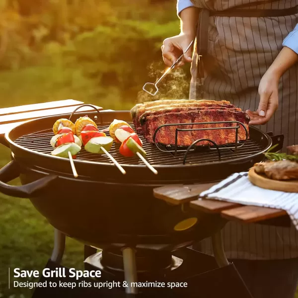 imageSorbus NonStick Rib Rack  Porcelain Coated Steel Roasting Stand  Holds 4 Rib Racks for Grilling ampamp Barbecuing  Perfect BBQ Accessories for Smoker and Grill  Durable and Convenient Design BlackBlack