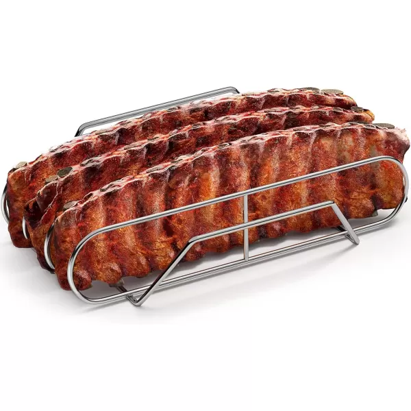 imageSorbus NonStick Rib Rack  Porcelain Coated Steel Roasting Stand  Holds 4 Rib Racks for Grilling ampamp Barbecuing  Perfect BBQ Accessories for Smoker and Grill  Durable and Convenient Design BlackStainless Steel