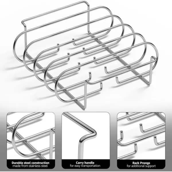 imageSorbus NonStick Rib Rack  Porcelain Coated Steel Roasting Stand  Holds 4 Rib Racks for Grilling ampamp Barbecuing  Perfect BBQ Accessories for Smoker and Grill  Durable and Convenient Design BlackStainless Steel
