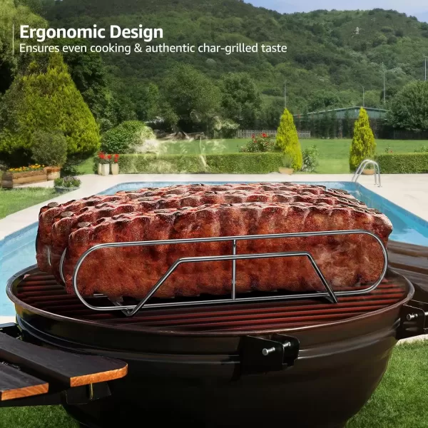 imageSorbus NonStick Rib Rack  Porcelain Coated Steel Roasting Stand  Holds 4 Rib Racks for Grilling ampamp Barbecuing  Perfect BBQ Accessories for Smoker and Grill  Durable and Convenient Design BlackStainless Steel